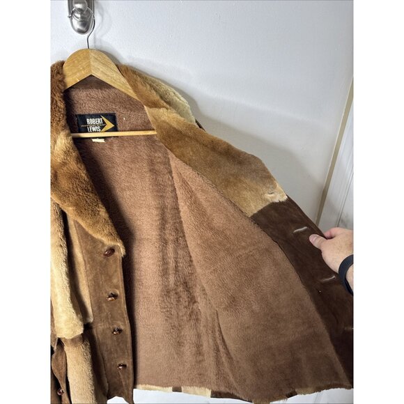 Robert Lewis 70s Shearling Suede Coat Men’s Large 44 Hippie Boho Western Jacket - Picture 11 of 13